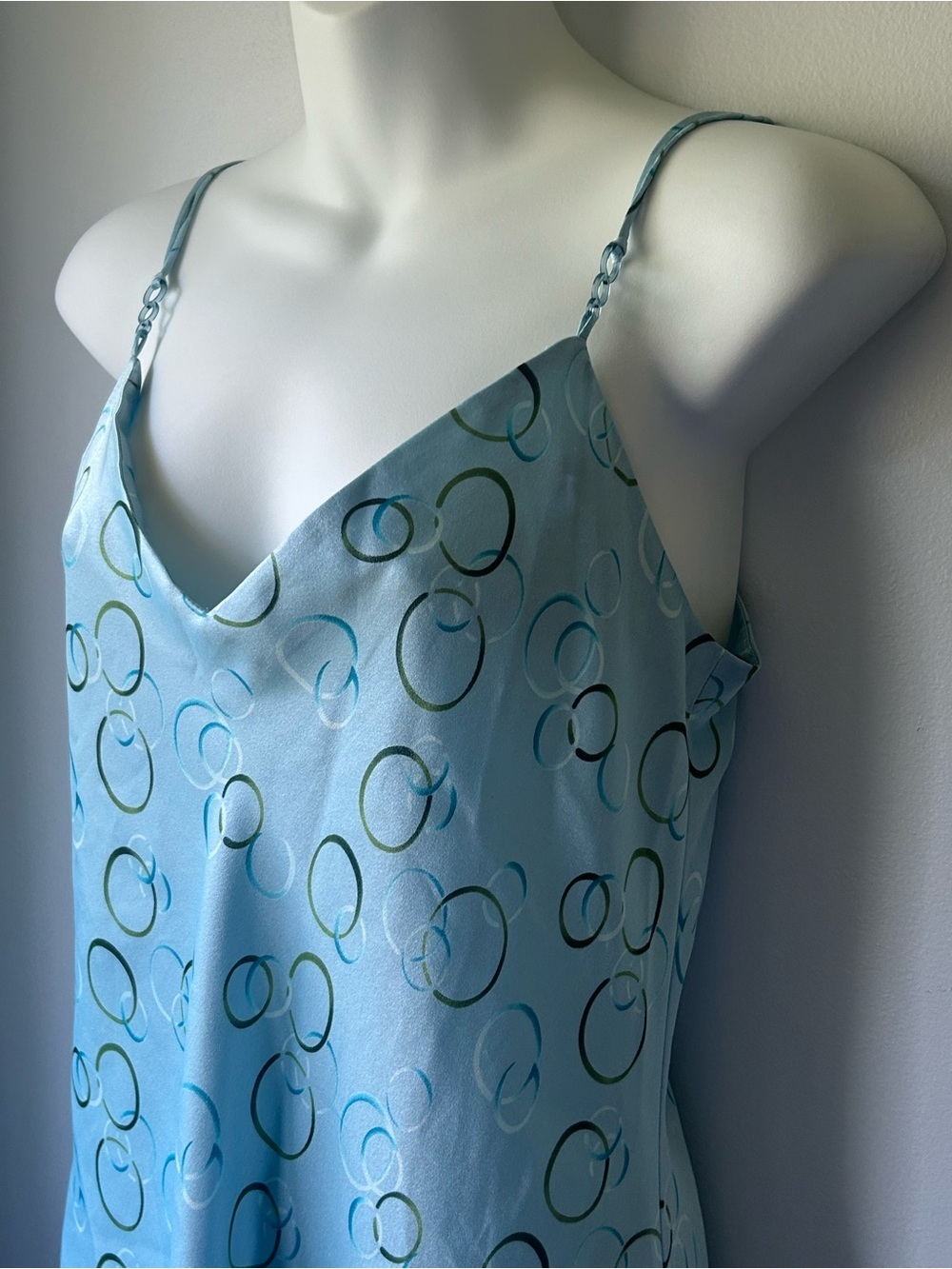 ⚡️2 for $38 La Senza Light Blue Satin-Style Chemise Slip Dress Circular Print - Picture 2 of 7